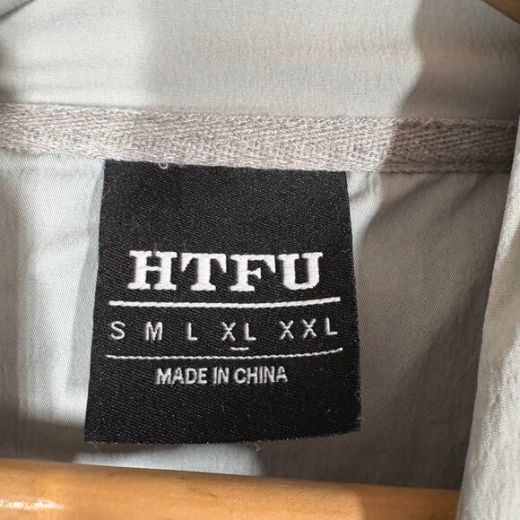 HTFU Track Jacket Full Zip Athletic Sport Silver Gray Pockets Hoodie Hood - XL - Picture 6 of 6